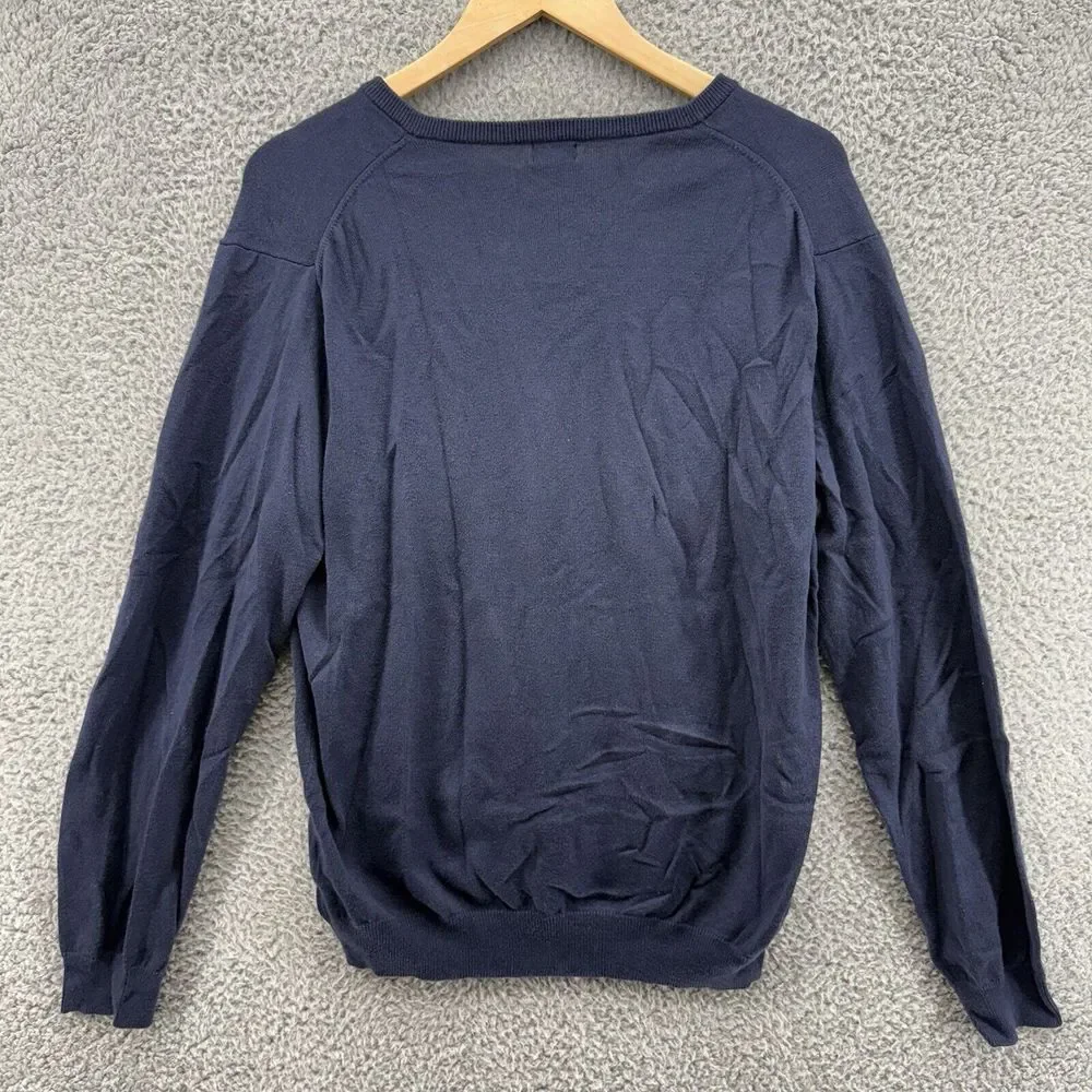 J.CREW Shirt Mens Large Navy V‎ Neck Sweater Shirt Cotton Cashmere Blend #29235